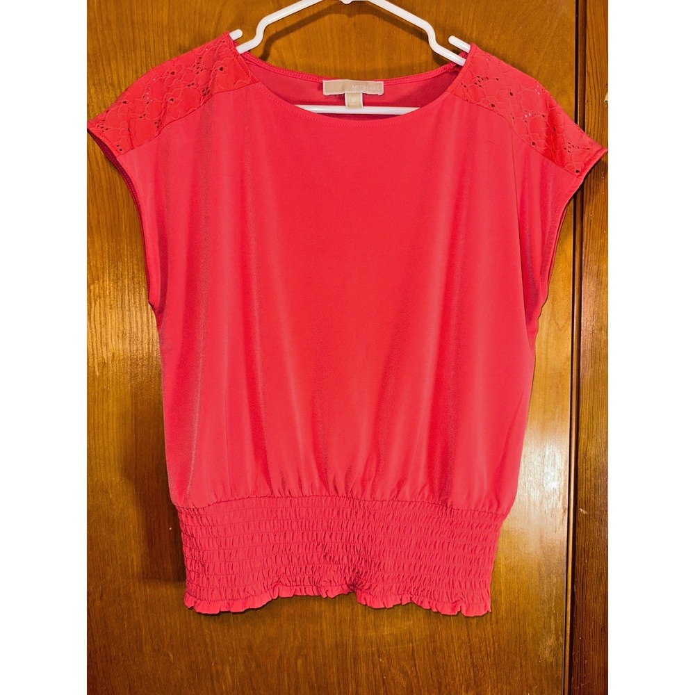 Michael Kors MK‎ Coral Orange Womens Cap Sleeve Eyelet Blouse M